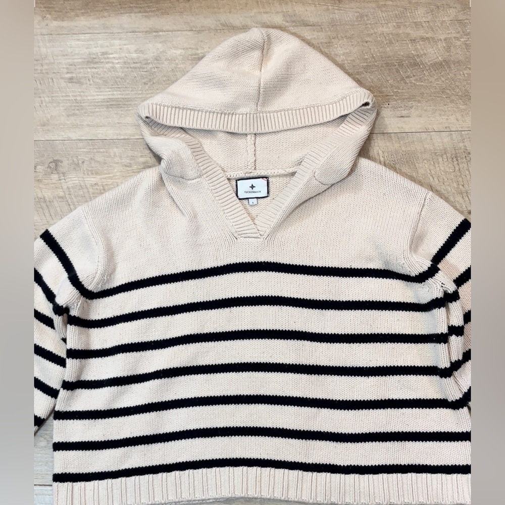 Tuckernuck Women’s Striped V-neck Hoodie Sweater Size Large - Picture 3 of 7